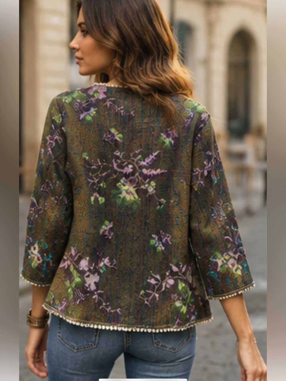Signals Floral Tapestry Open Front Jacket L Boho Fringe Embroidered Cardigan - Picture 2 of 11